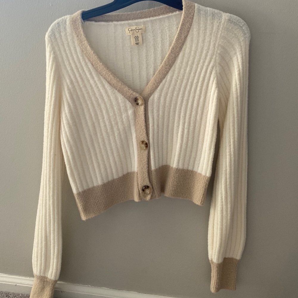 White and tan button up sweater
